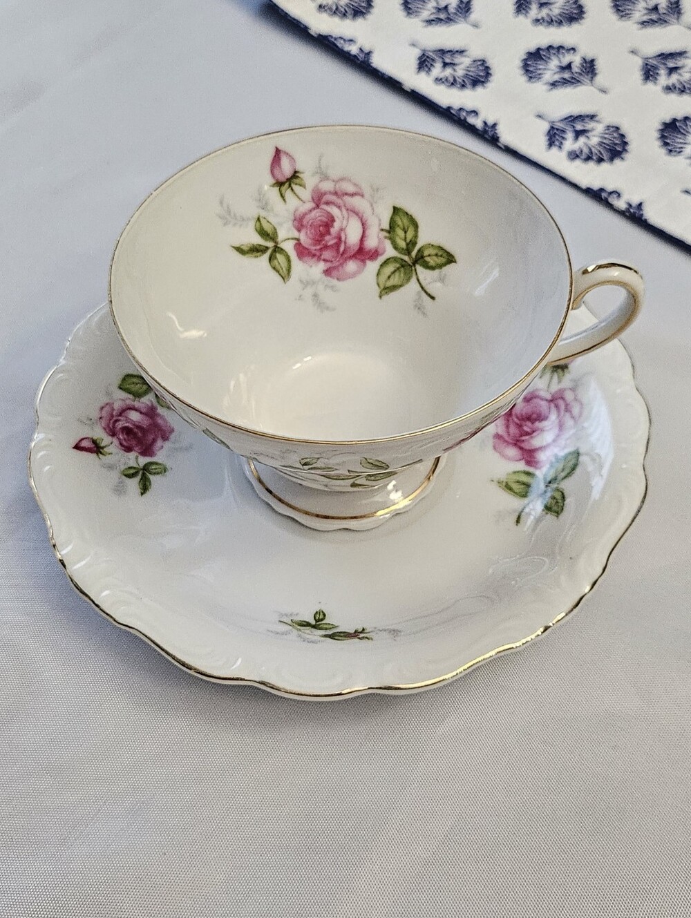 Vintage Royal Sealy Occupied Japan Pink Rose Teacup And Saucer Set Gold Gilt